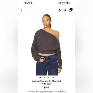 With Jean Charcoal Off-Shoulder Button-Snap Sweater